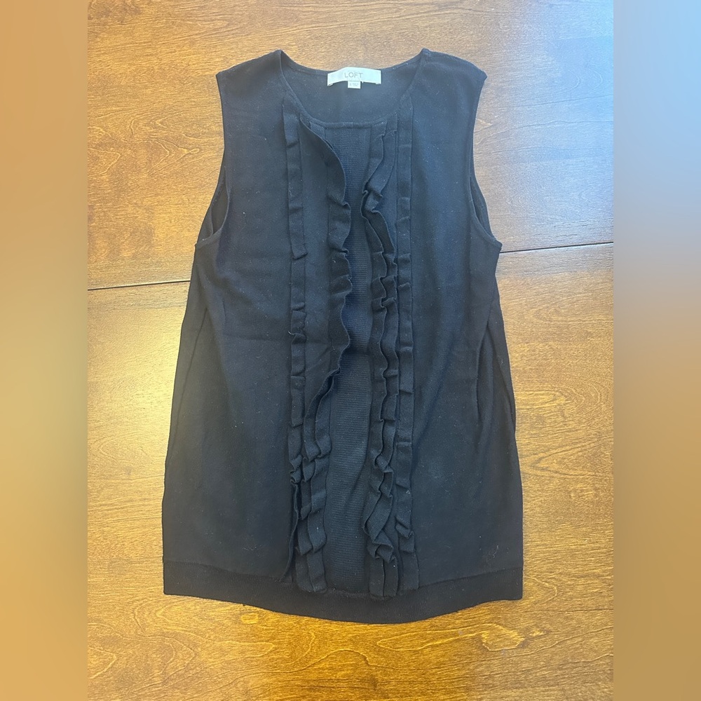 LOFT Black Ruffle Front Sleeveless Top